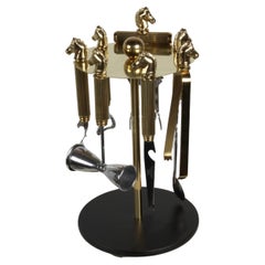 Maxwell Phillip Mid-Century Brass Horse Head 7 Piece Bartender Tool Set & Stand