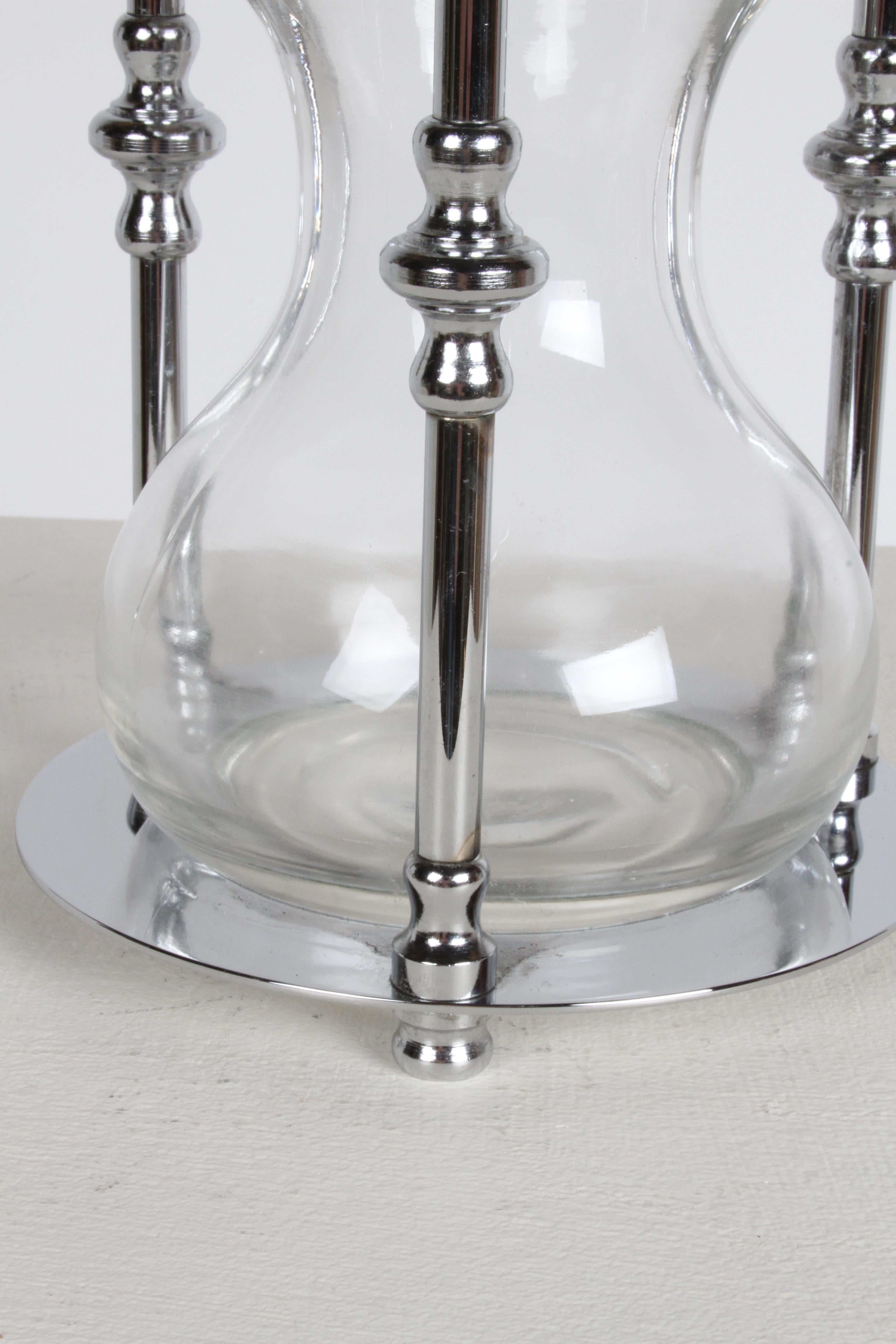 Maxwell-Phillips Art Deco Chrome & Glass Hourglass Cocktail Shaker, c. 1930s In Good Condition In St. Louis, MO