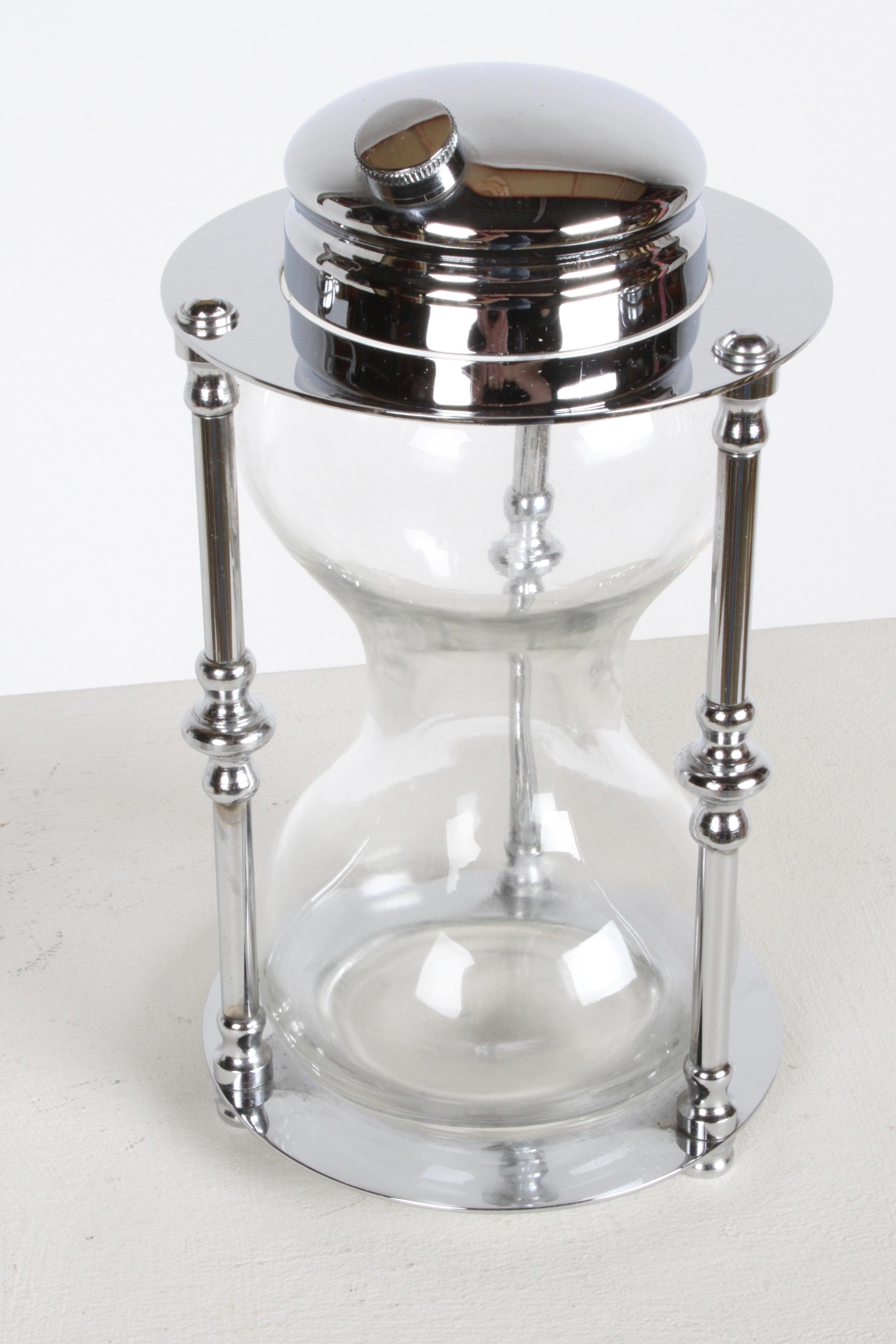 Maxwell-Phillips Art Deco Chrome & Glass Hourglass Cocktail Shaker, c. 1930s 1