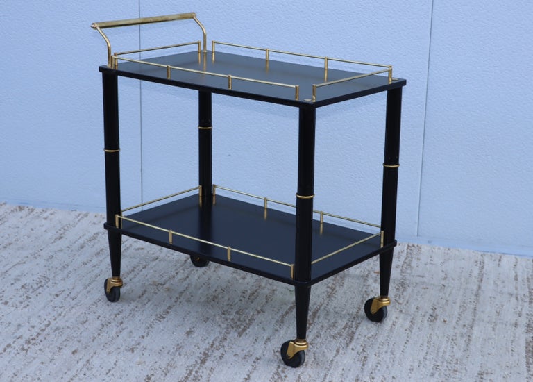 Maxwell Phillips Attributed Brass And Lacquer Two Tier Bar Cart For