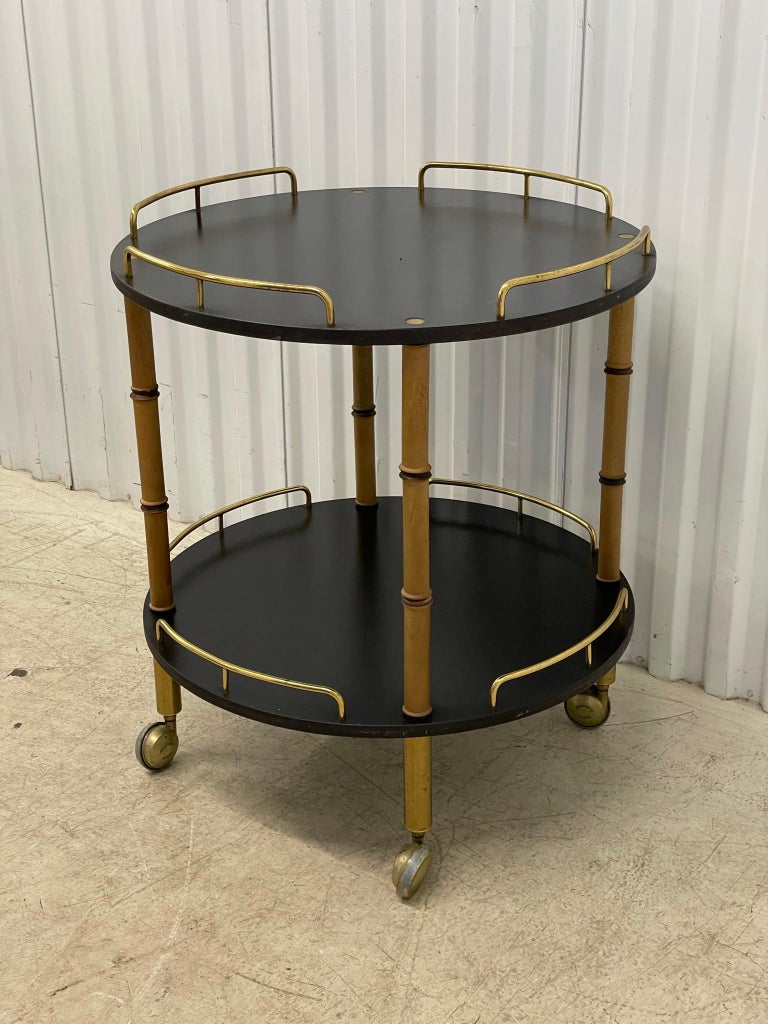 Mid-Century Modern Maxwell Phillips Hollywood Regency Bamboo and Brass Bar Cart For Sale