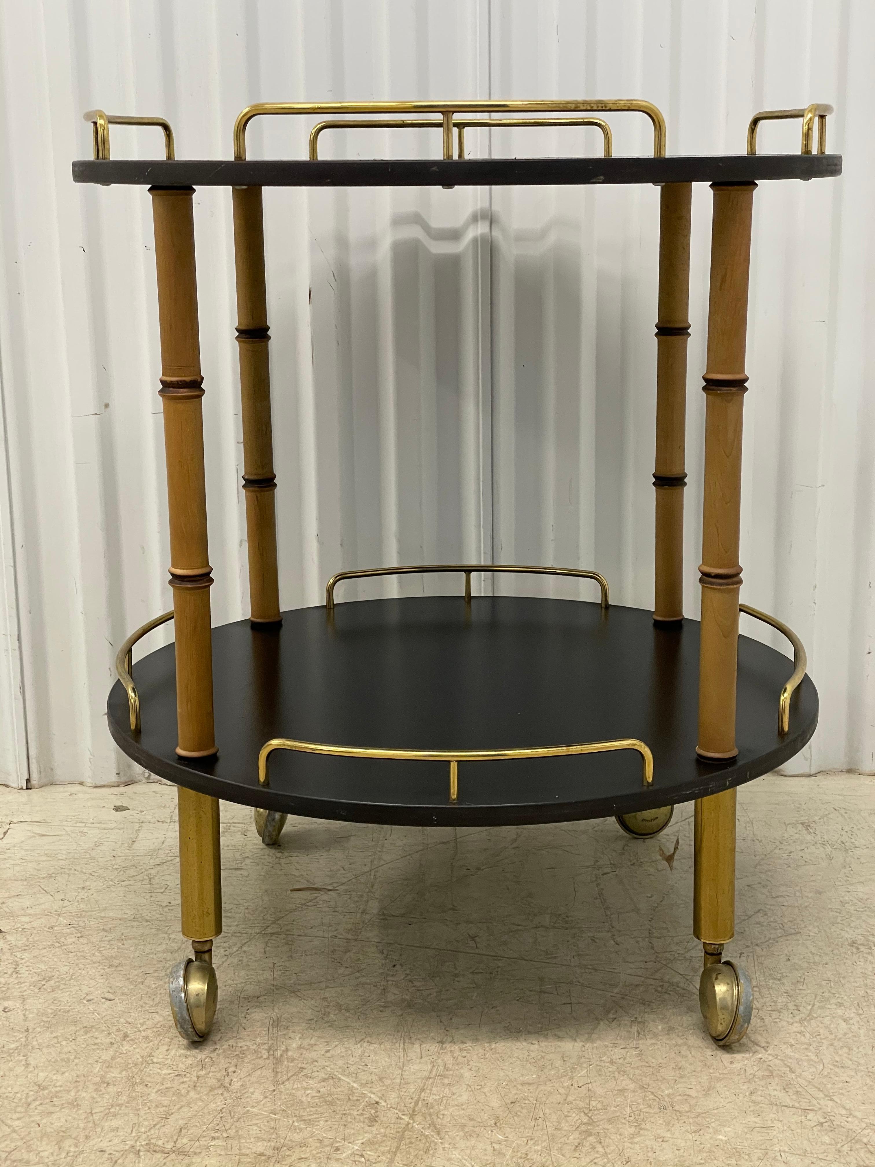 Maxwell Phillips Hollywood Regency Bamboo and Brass Bar Cart 2