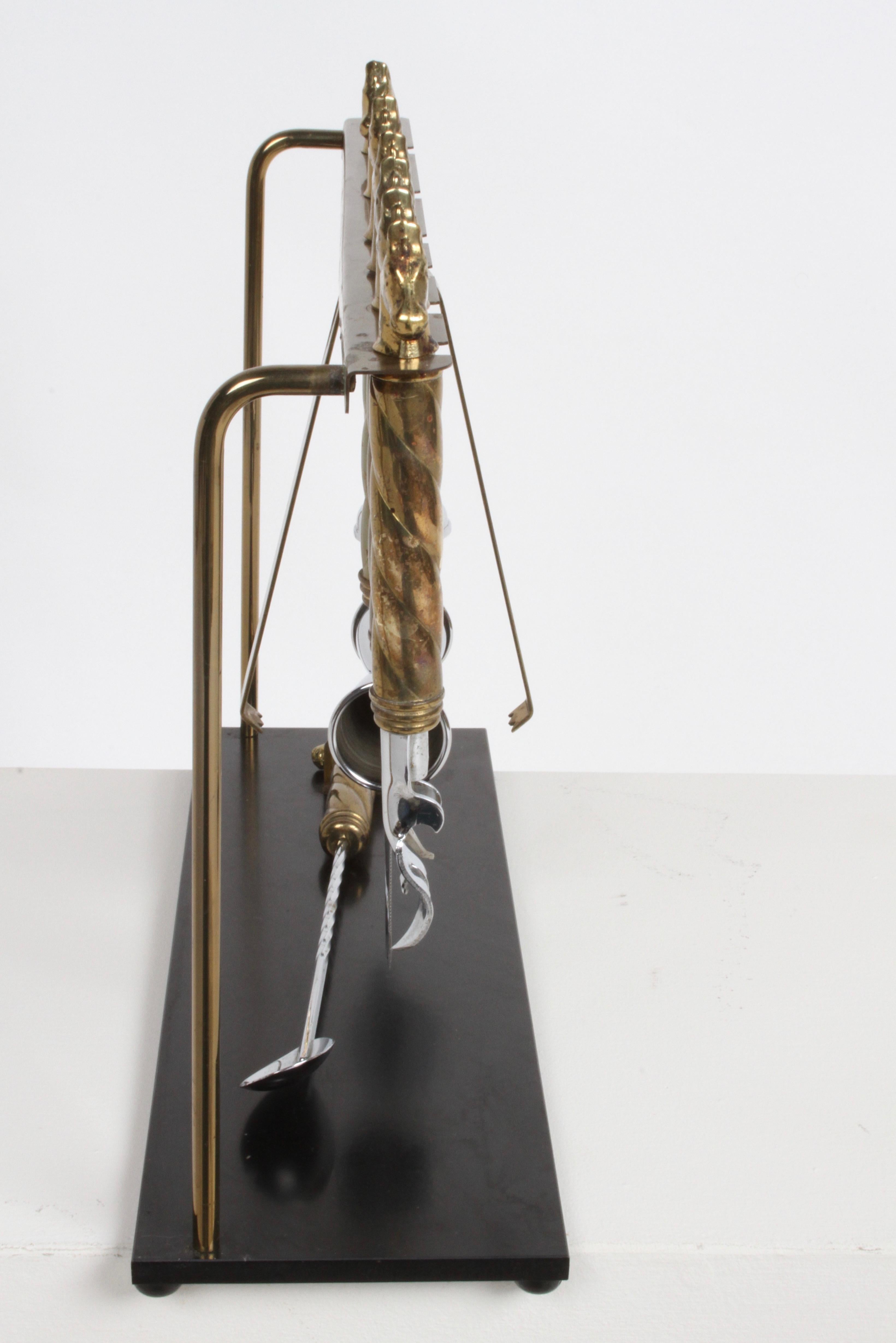 Maxwell Phillips Mid-Century Brass Horse Head 7 Piece Bartender Tool Set & Stand 4