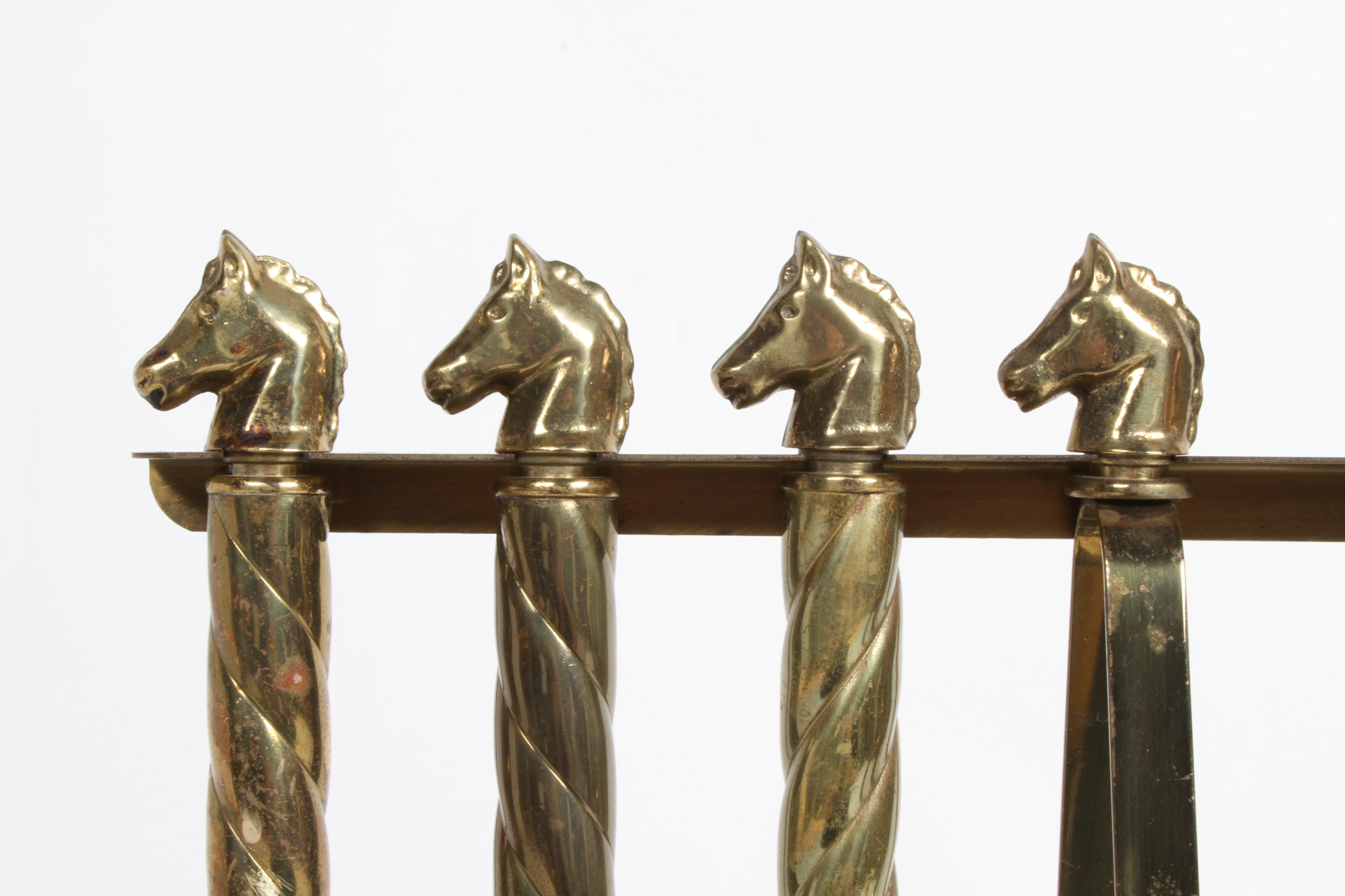 Mid-Century Modern Maxwell Phillips Mid-Century Brass Horse Head 7 Piece Bartender Tool Set & Stand