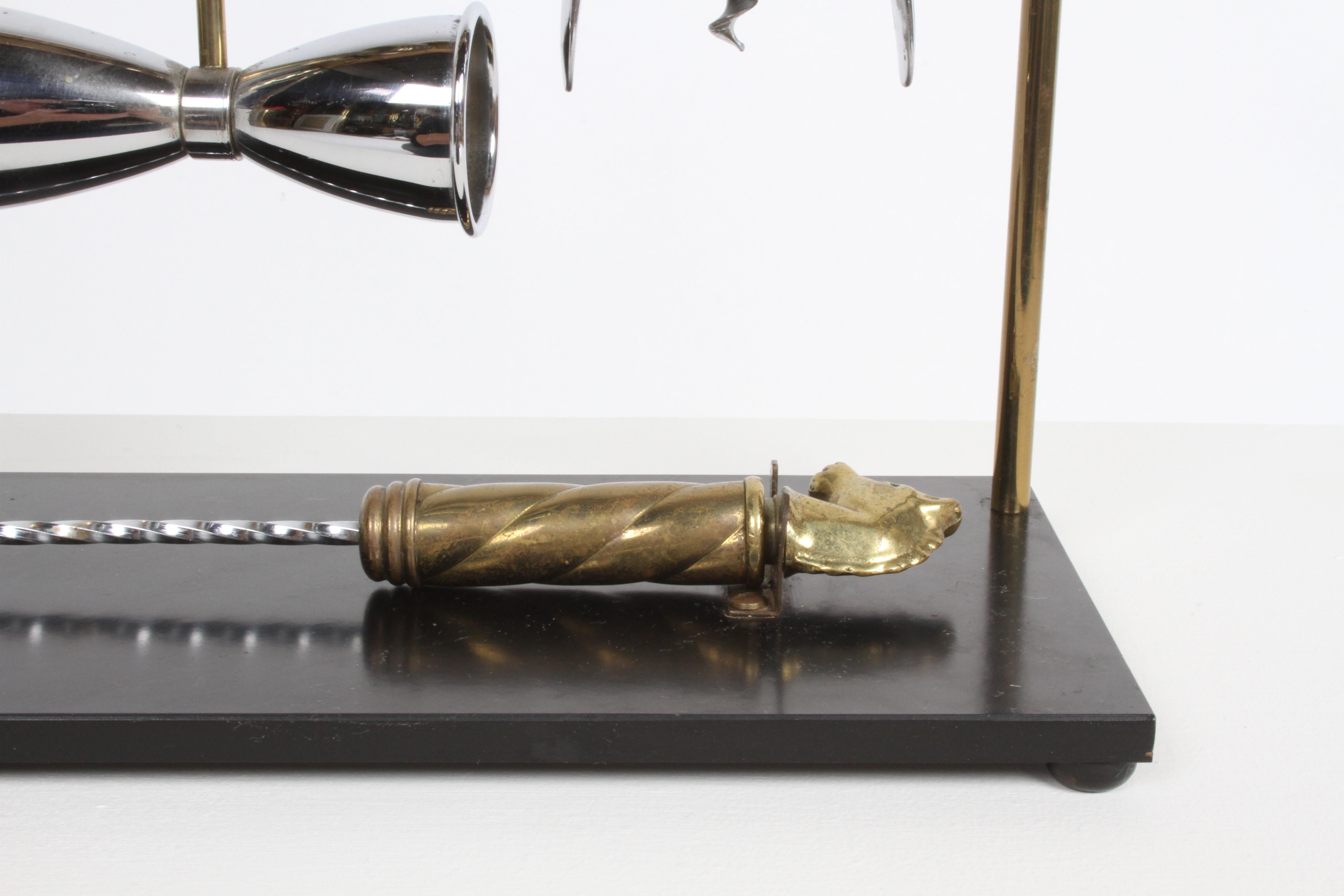 American Maxwell Phillips Mid-Century Brass Horse Head 7 Piece Bartender Tool Set & Stand