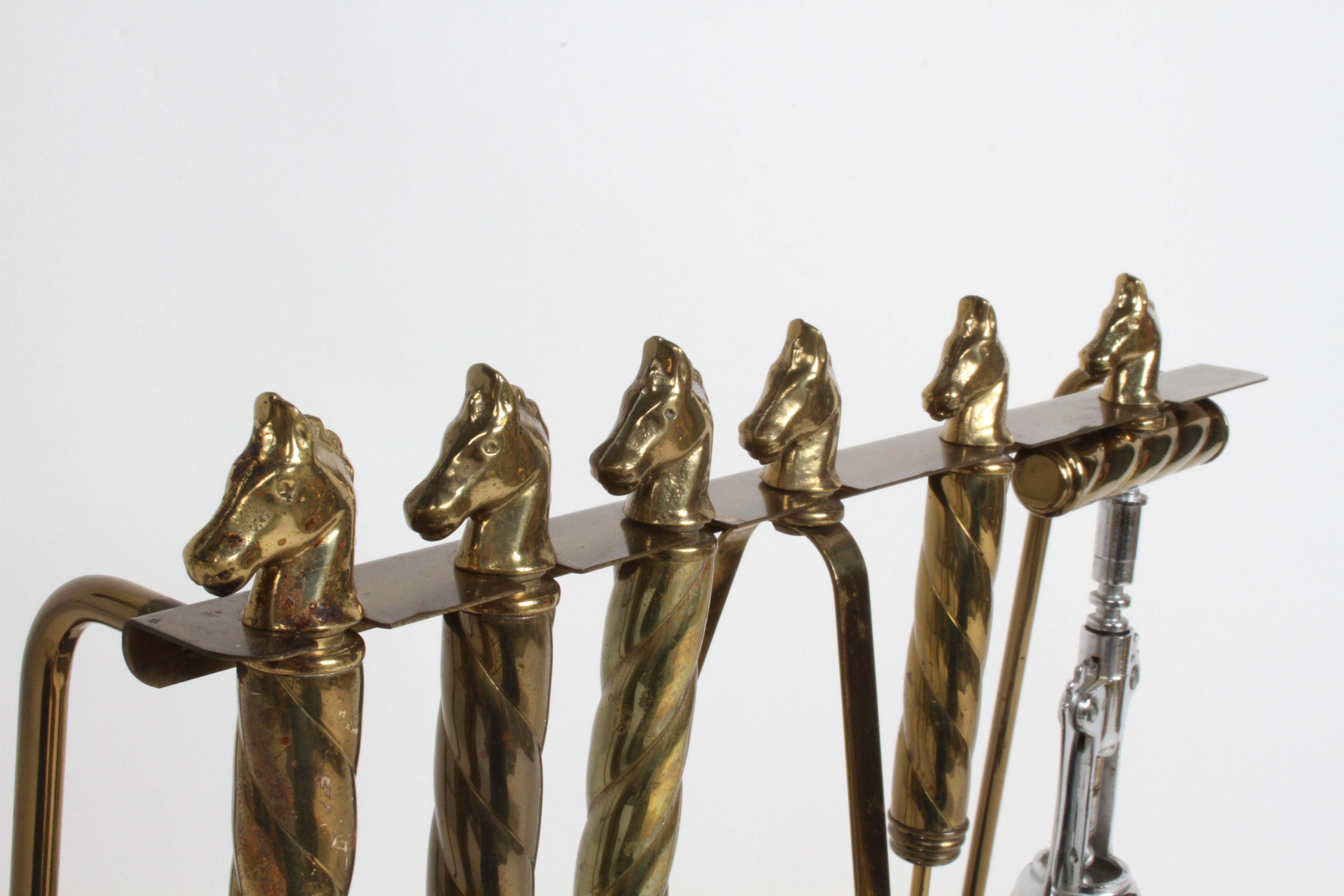 Maxwell Phillips Mid-Century Brass Horse Head 7 Piece Bartender Tool Set & Stand 3