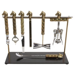 Maxwell Phillips Mid-Century Brass Horse Head 7 Piece Bartender Tool Set & Stand