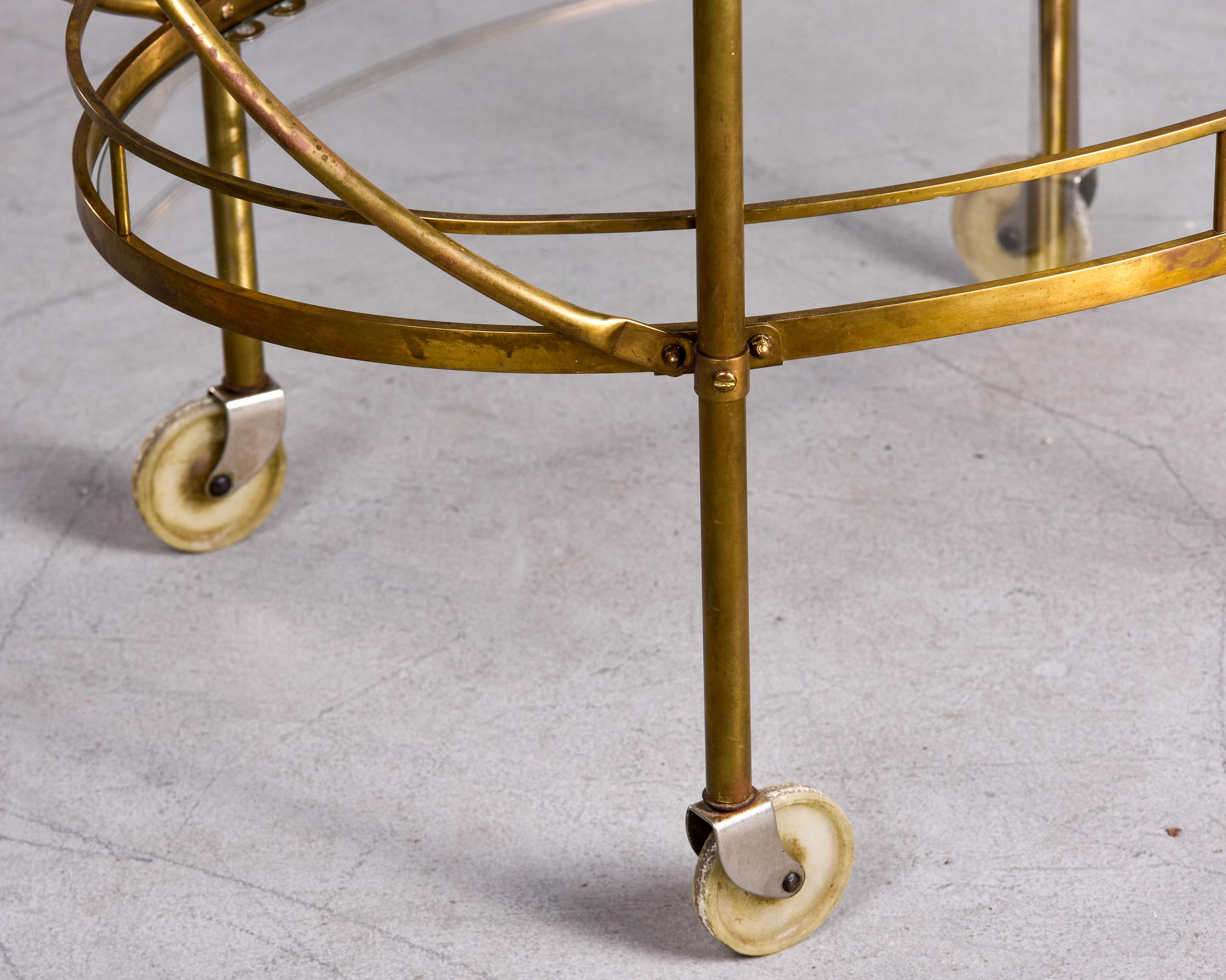 Maxwell Phillips Mid Century Two Tier Oval Brass and Glass Bar Cart 5