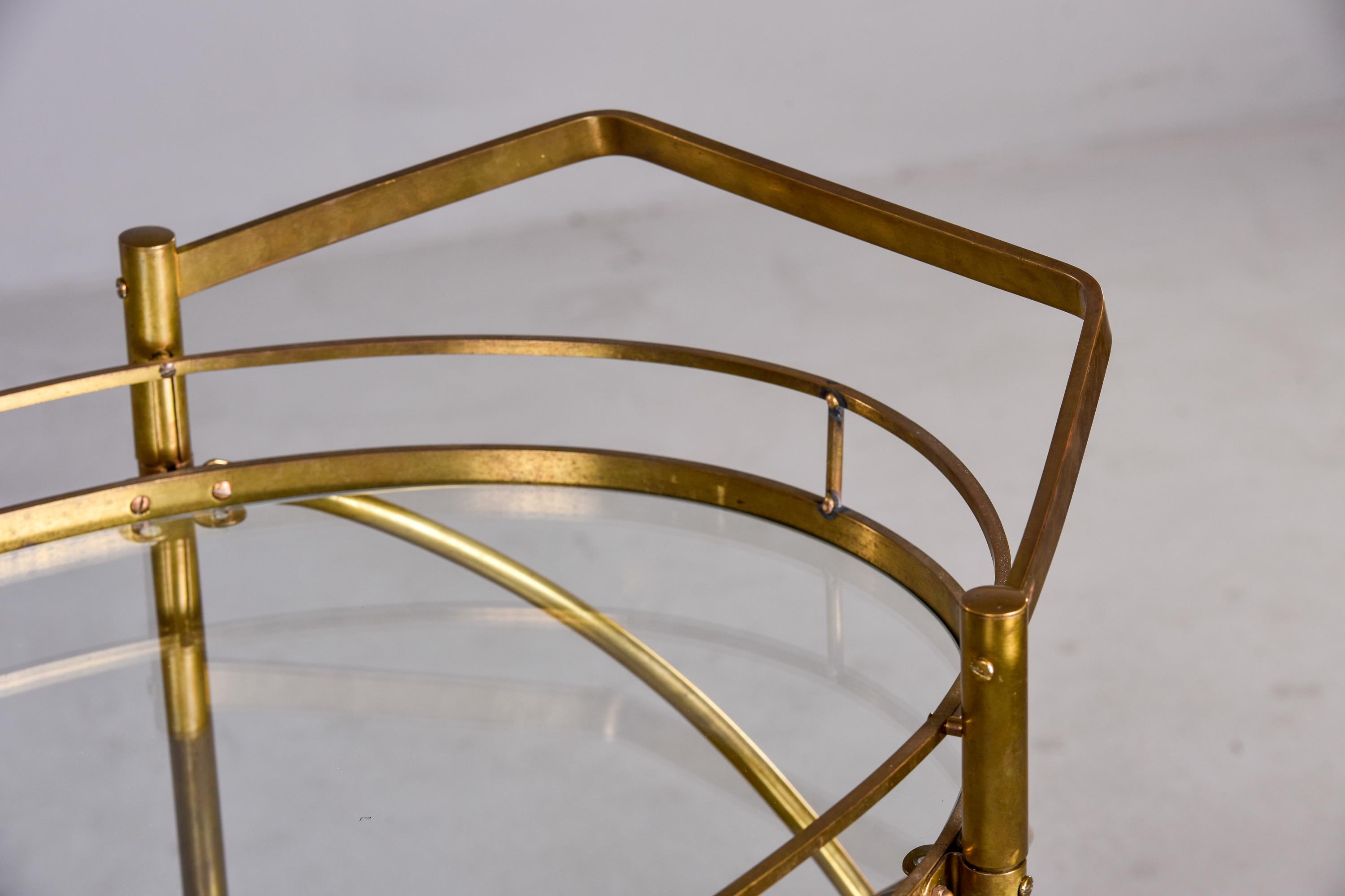 Maxwell Phillips Mid Century Two Tier Oval Brass and Glass Bar Cart 7