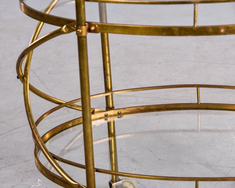 Mid-Century Modern Maxwell Phillips Mid Century Two Tier Oval Brass and Glass Bar Cart For Sale