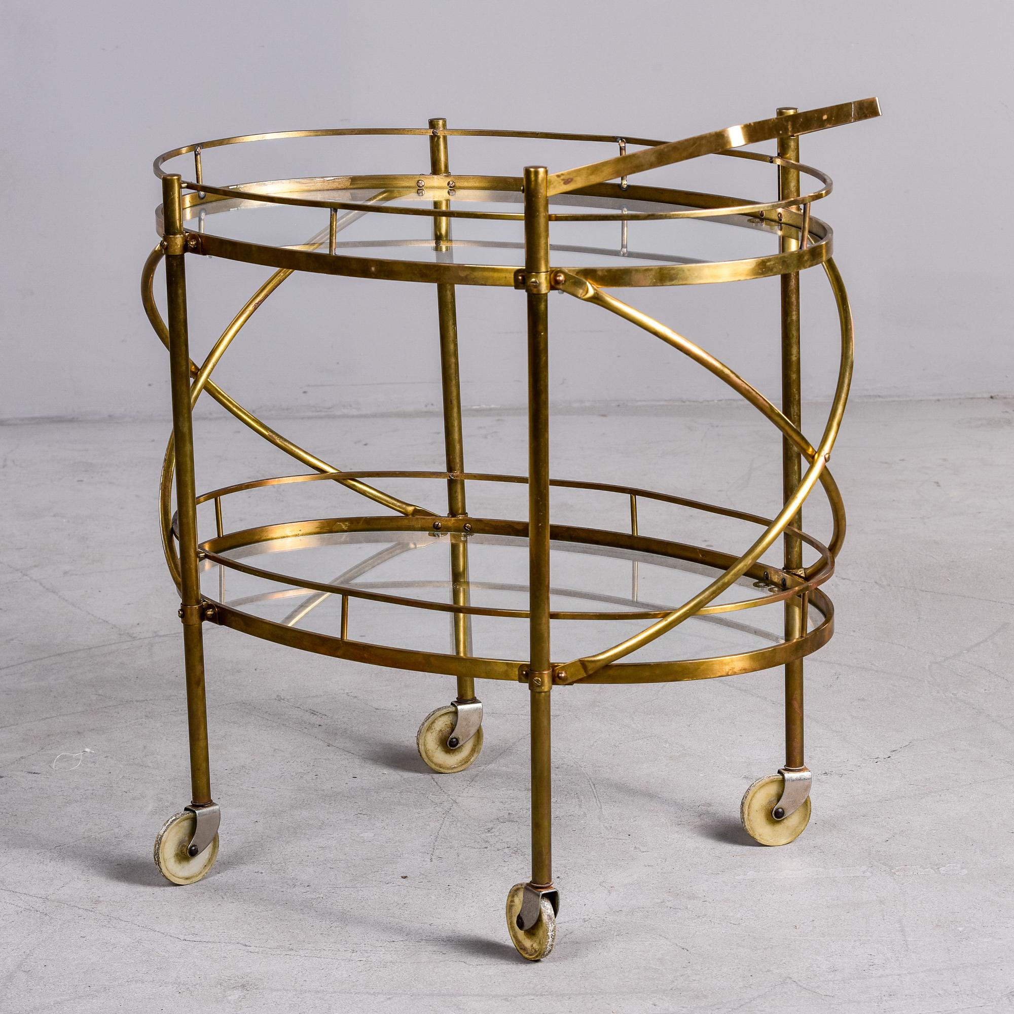 American Maxwell Phillips Mid Century Two Tier Oval Brass and Glass Bar Cart