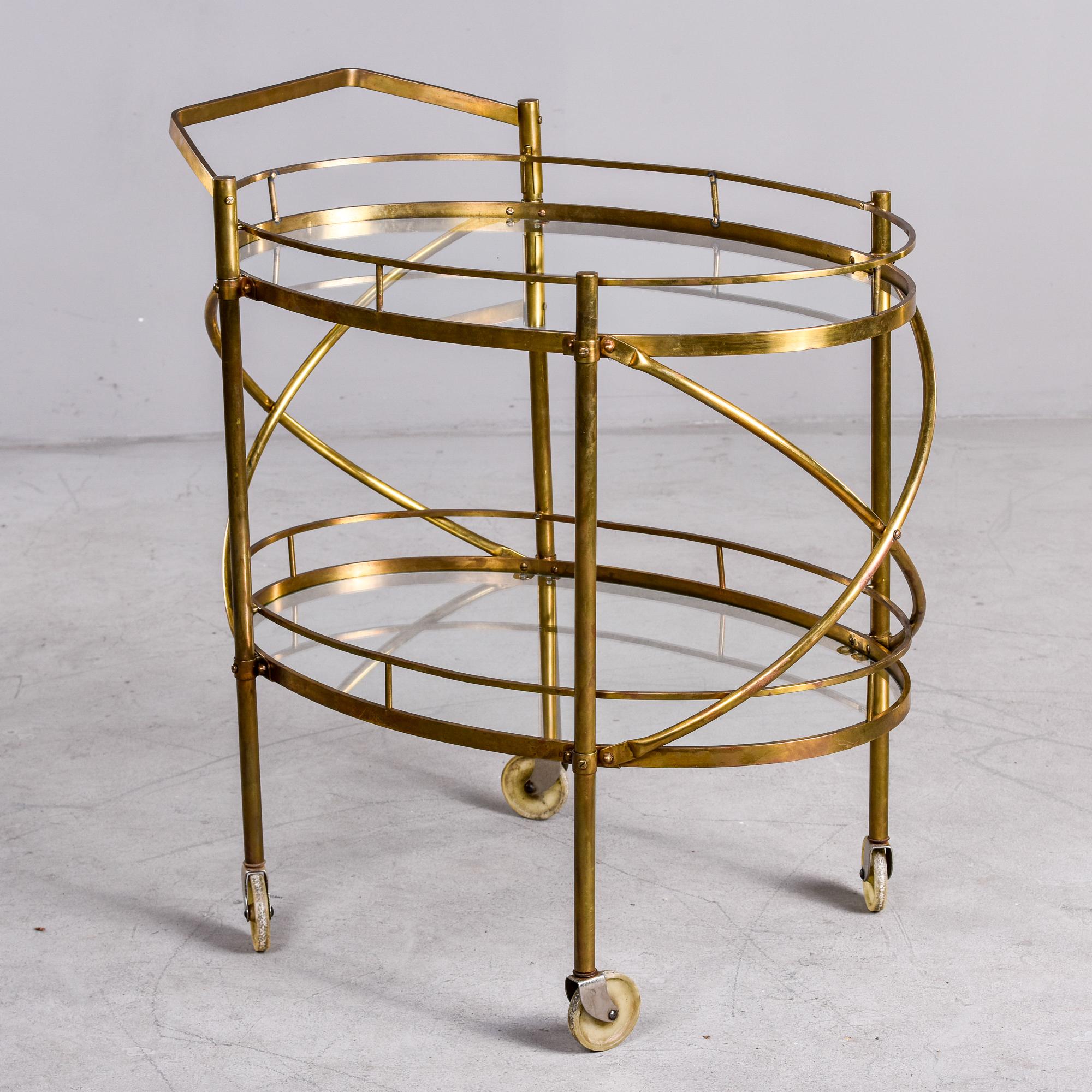 Maxwell Phillips Mid Century Two Tier Oval Brass and Glass Bar Cart 2