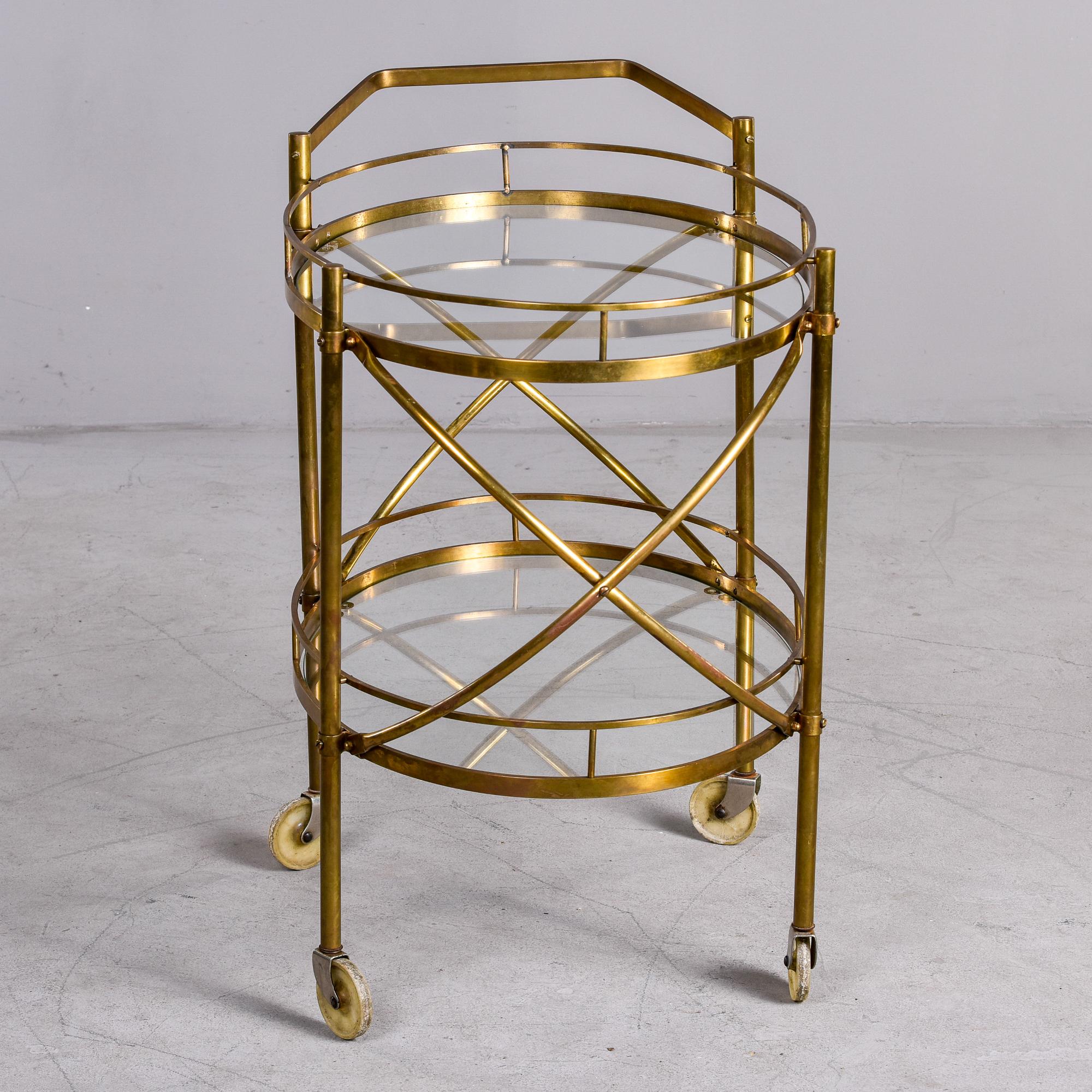 Maxwell Phillips Mid Century Two Tier Oval Brass and Glass Bar Cart 3