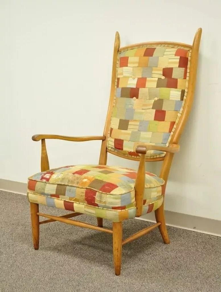 Maxwell Royal High Back Maple Wood Mid Century Edward Wormley Style Arm Chair For Sale 4