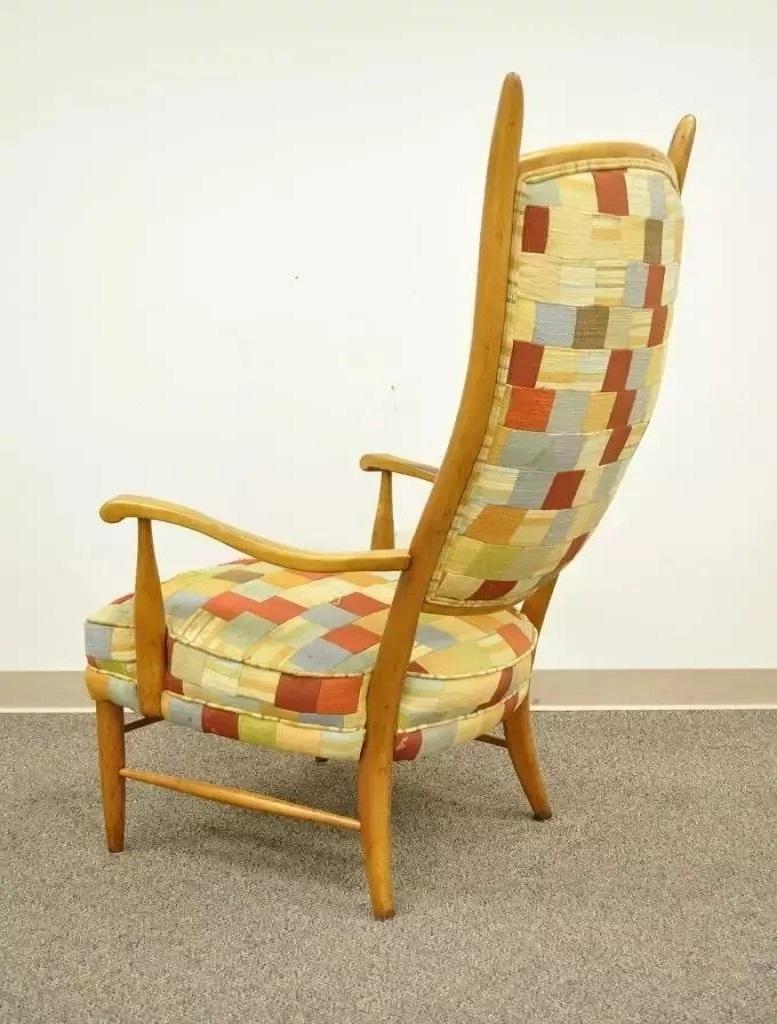 Mid-Century Modern Maxwell Royal High Back Maple Wood Mid Century Edward Wormley Style Arm Chair For Sale
