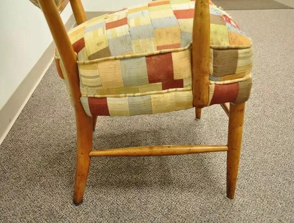 Maxwell Royal High Back Maple Wood Mid Century Edward Wormley Style Arm Chair In Good Condition For Sale In Philadelphia, PA