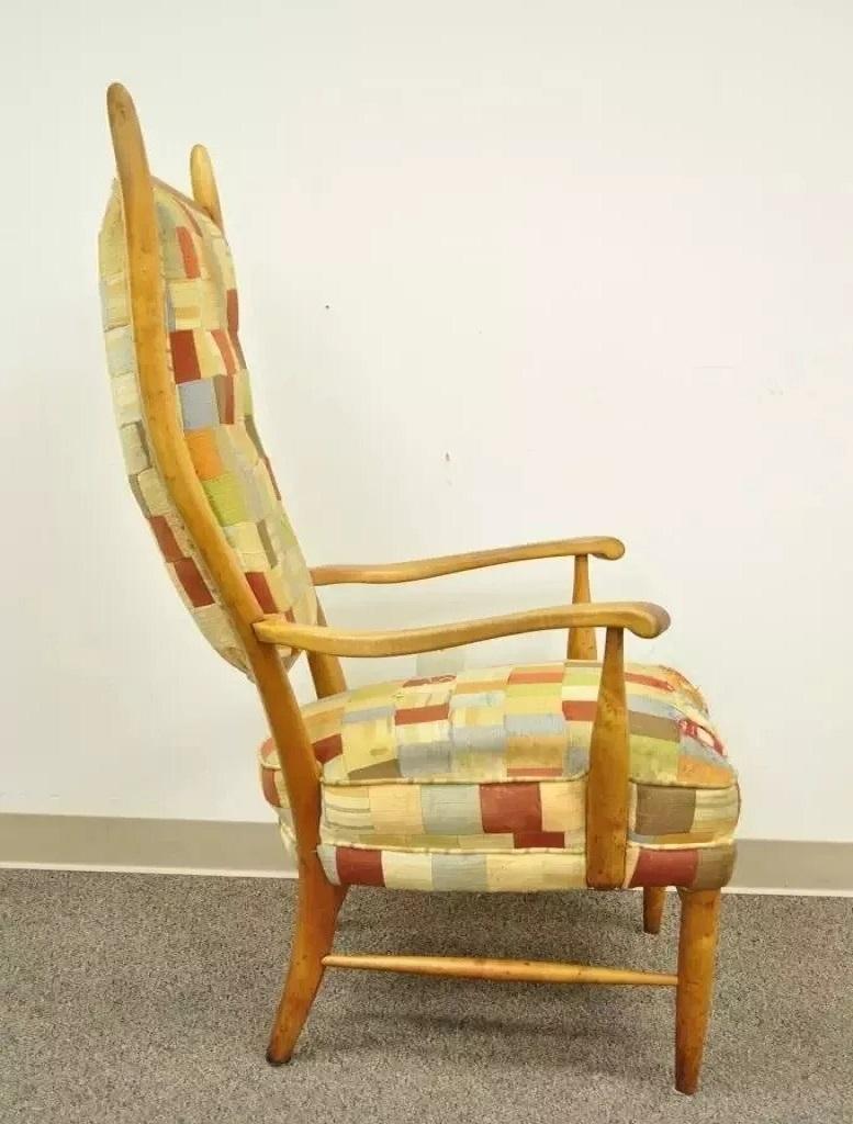 20th Century Maxwell Royal High Back Maple Wood Mid Century Edward Wormley Style Arm Chair For Sale