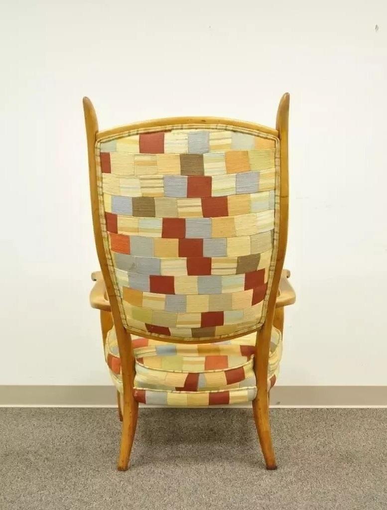 Maxwell Royal High Back Maple Wood Mid Century Edward Wormley Style Arm Chair For Sale 2