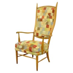 Maxwell Royal High Back Maple Wood Mid Century Edward Wormley Style Arm Chair