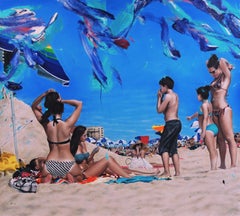 Zeitgenössische amerikanische Kunst von Maxwell Stevens - Strandszene (Geschwister)