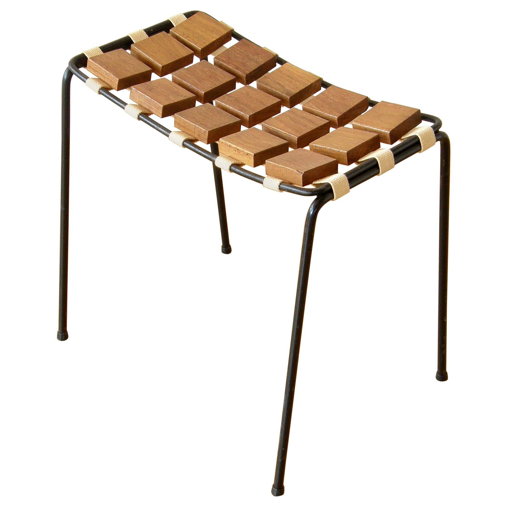 Maxwell Yellen "Checkerboard Collection" Iron Frame and Wood Stool, circa 1953