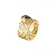 Maxxine Sculptural OOAK 18K Gold Statement Ring with Rose Cut Black Diamond