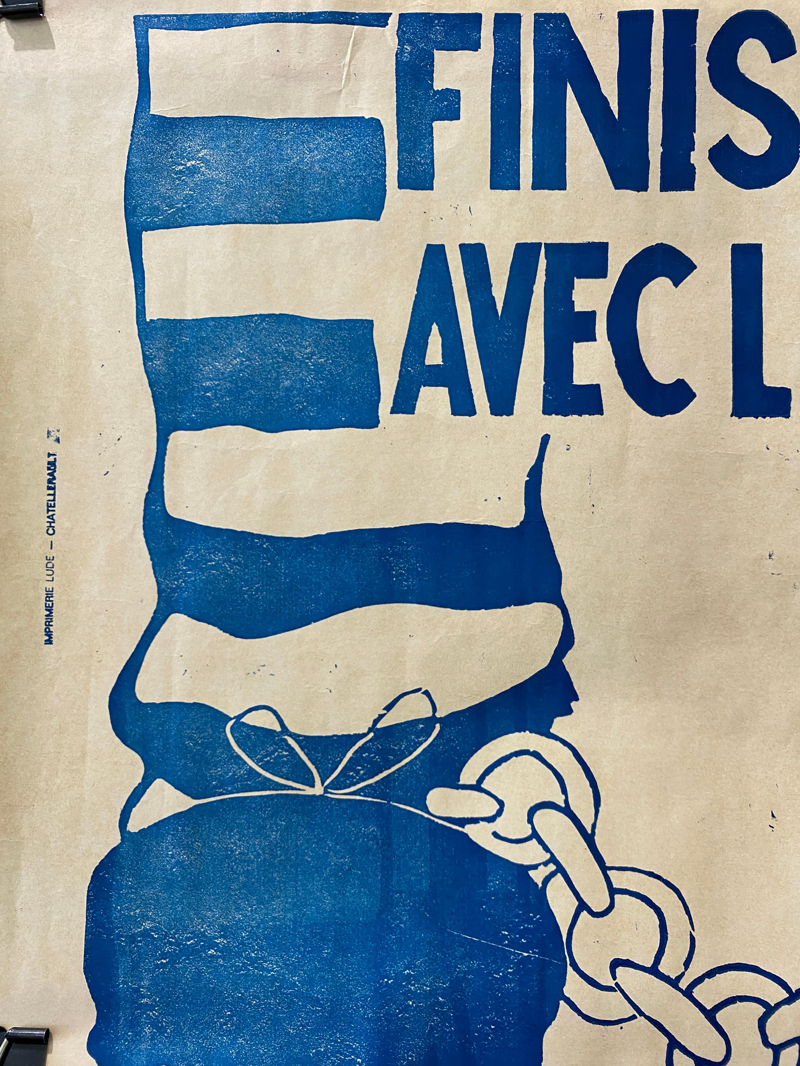 Mid-Century Modern May 68 Original Vintage French Political Poster 'Finissons-en avec la Vè chaîne' For Sale