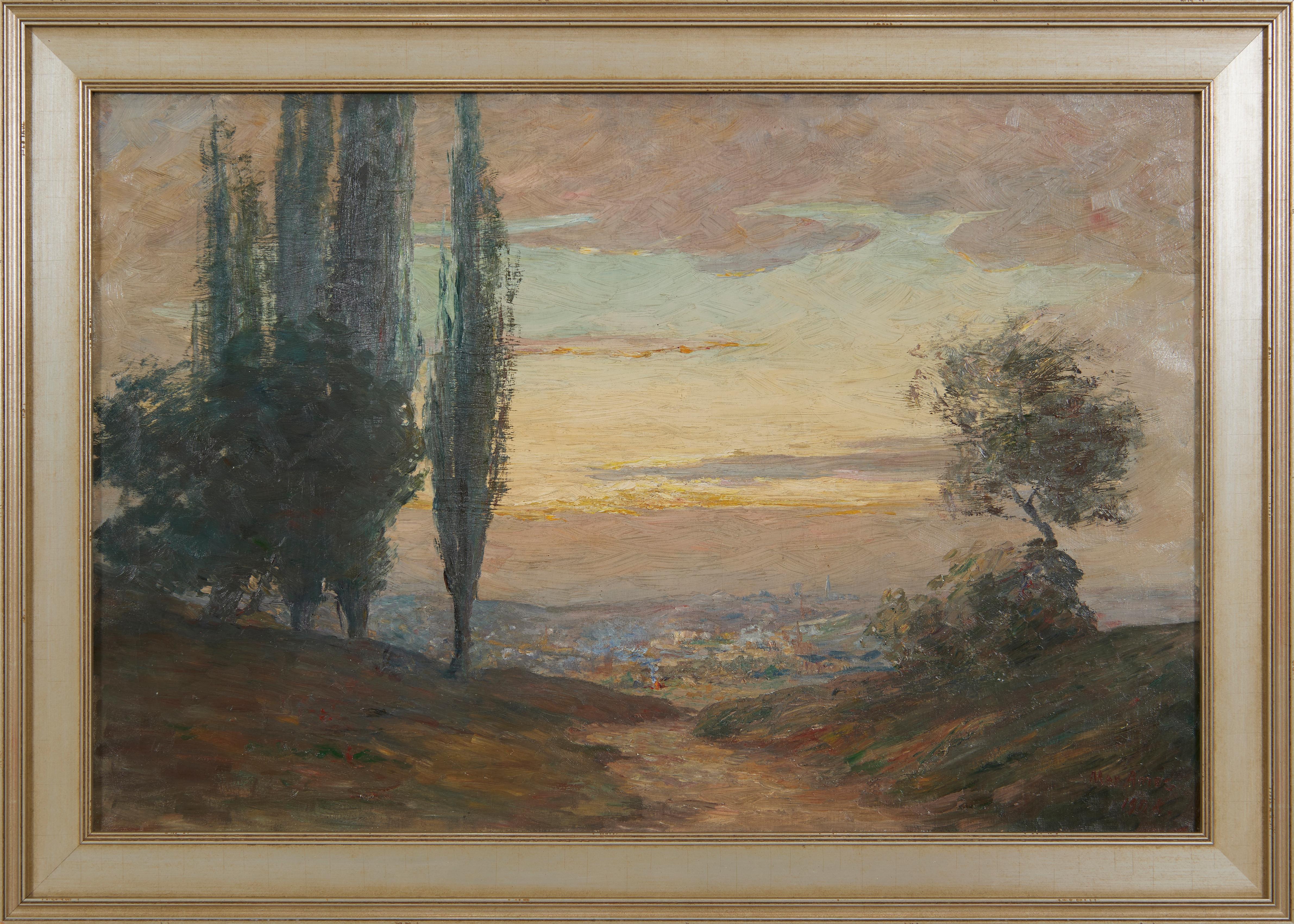 Figurative Painting May Ames - Early 20th Century European Landscape w/ Trees, Cleveland Woman Artist