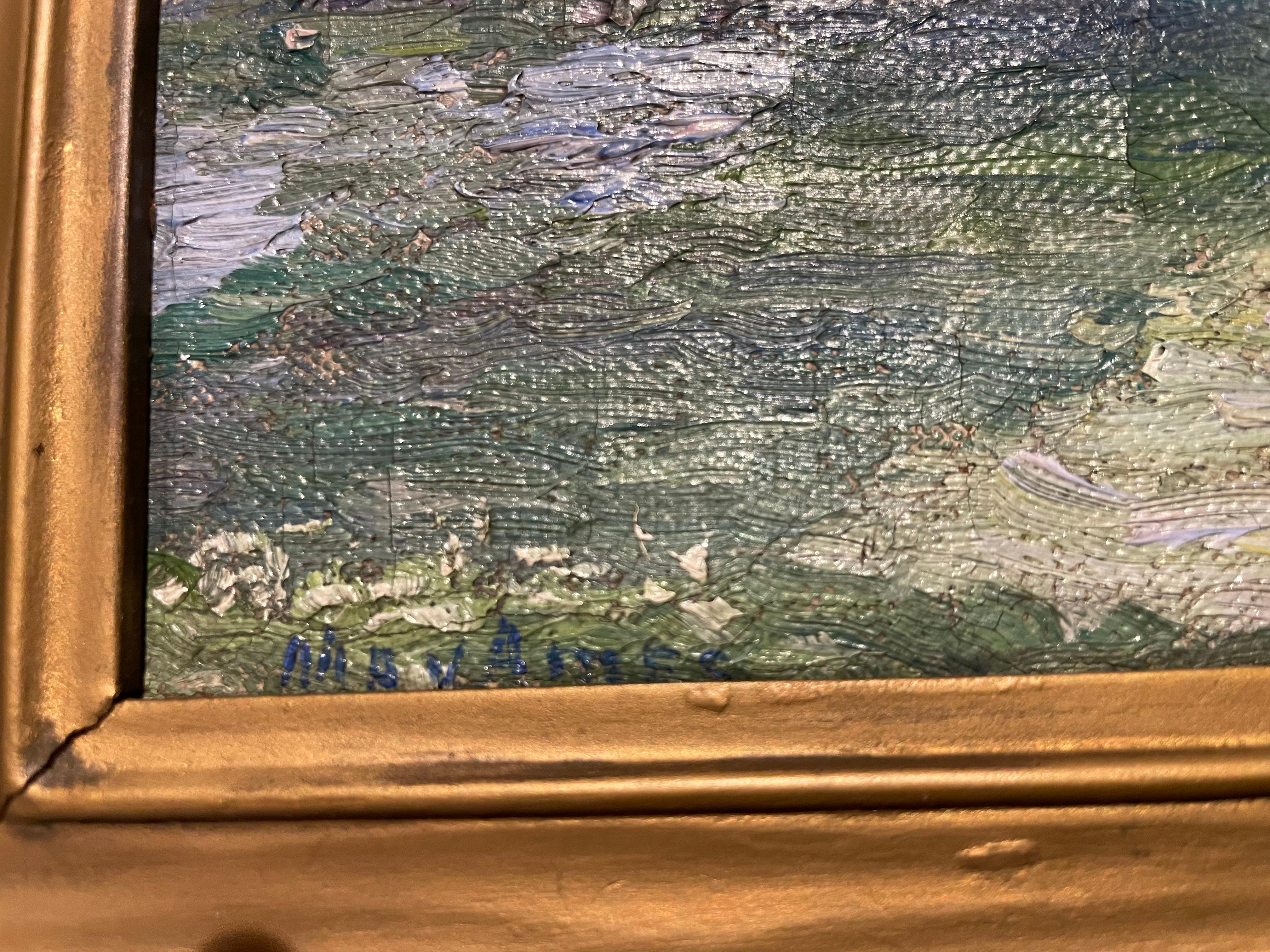 Early 20th Century Landscape with Covered Bridge, Female Cleveland School Artist For Sale 6