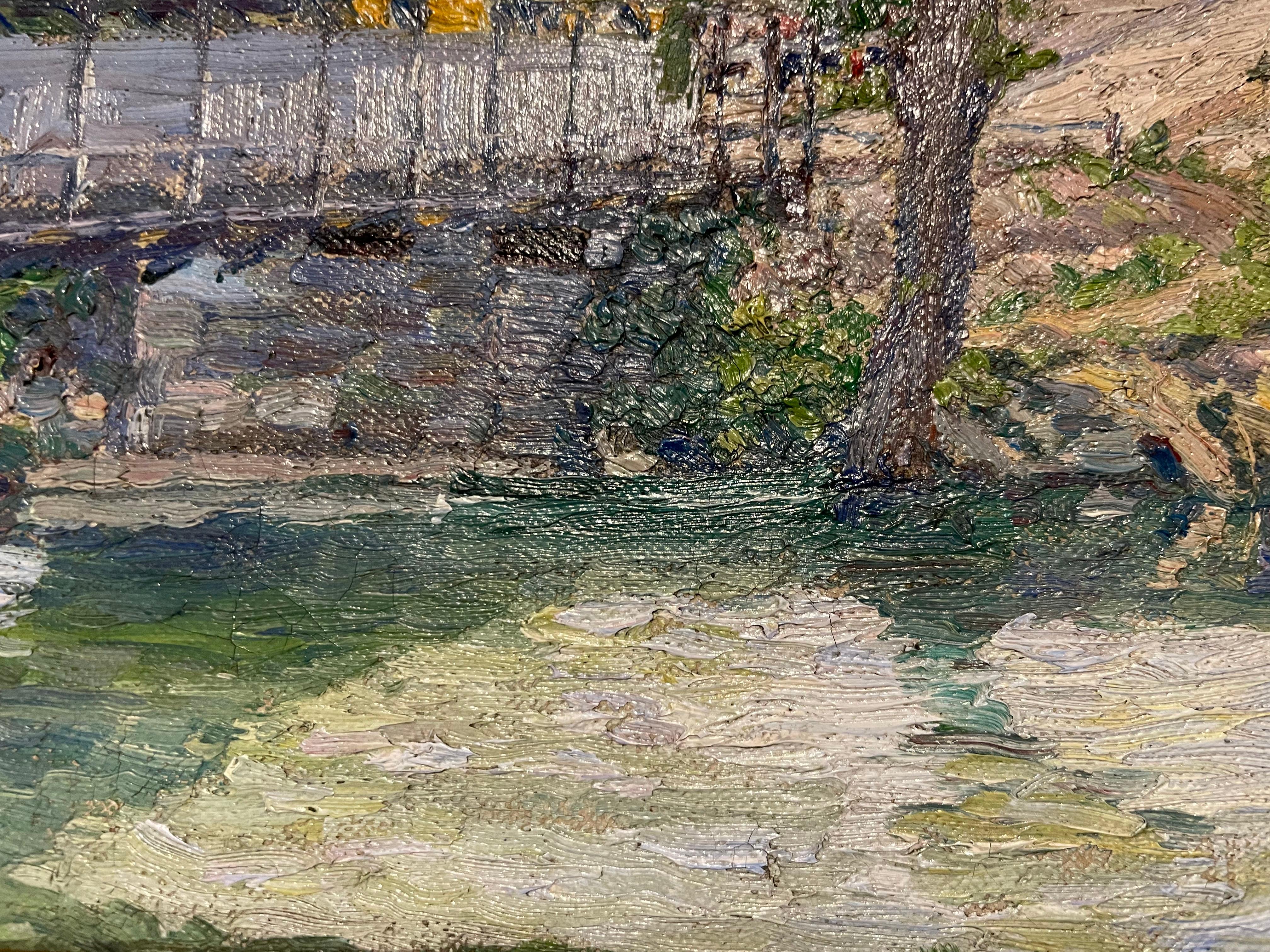 Early 20th Century Landscape with Covered Bridge, Female Cleveland School Artist For Sale 1