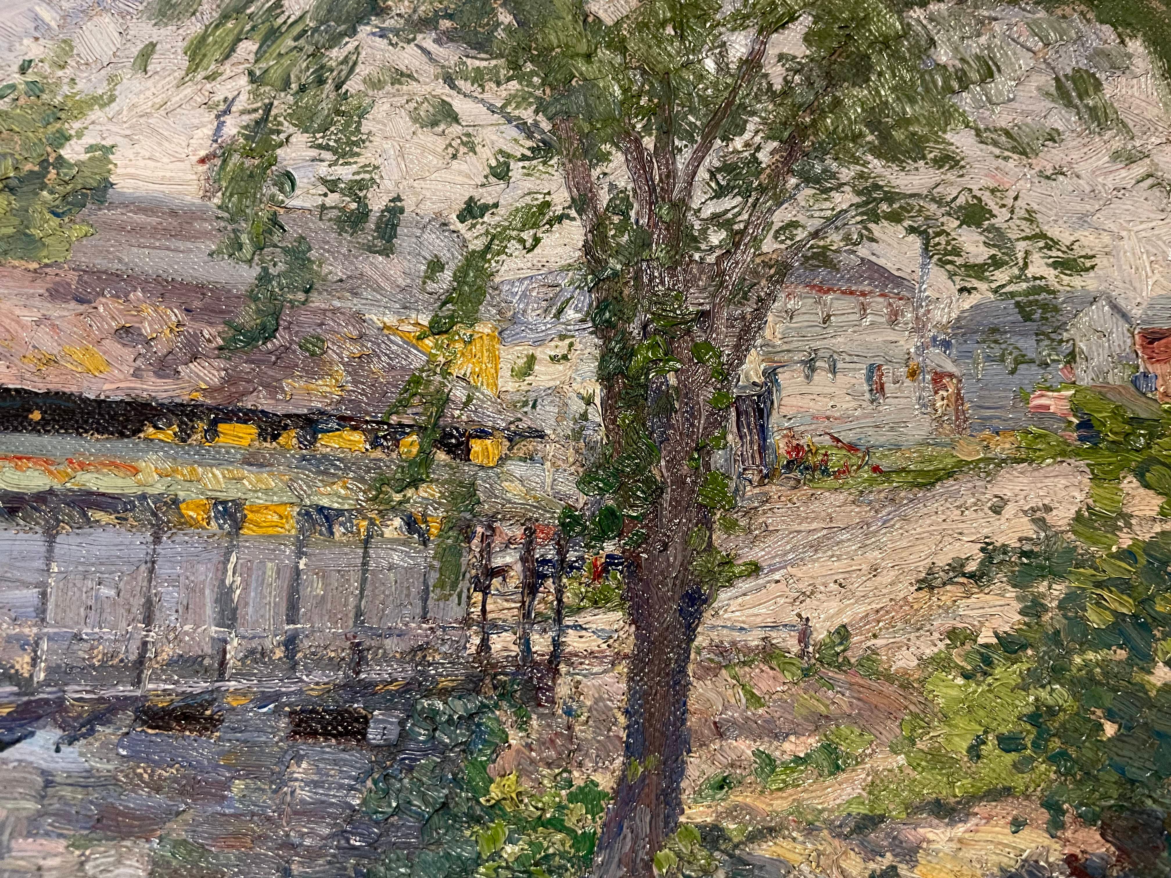 Early 20th Century Landscape with Covered Bridge, Female Cleveland School Artist For Sale 2