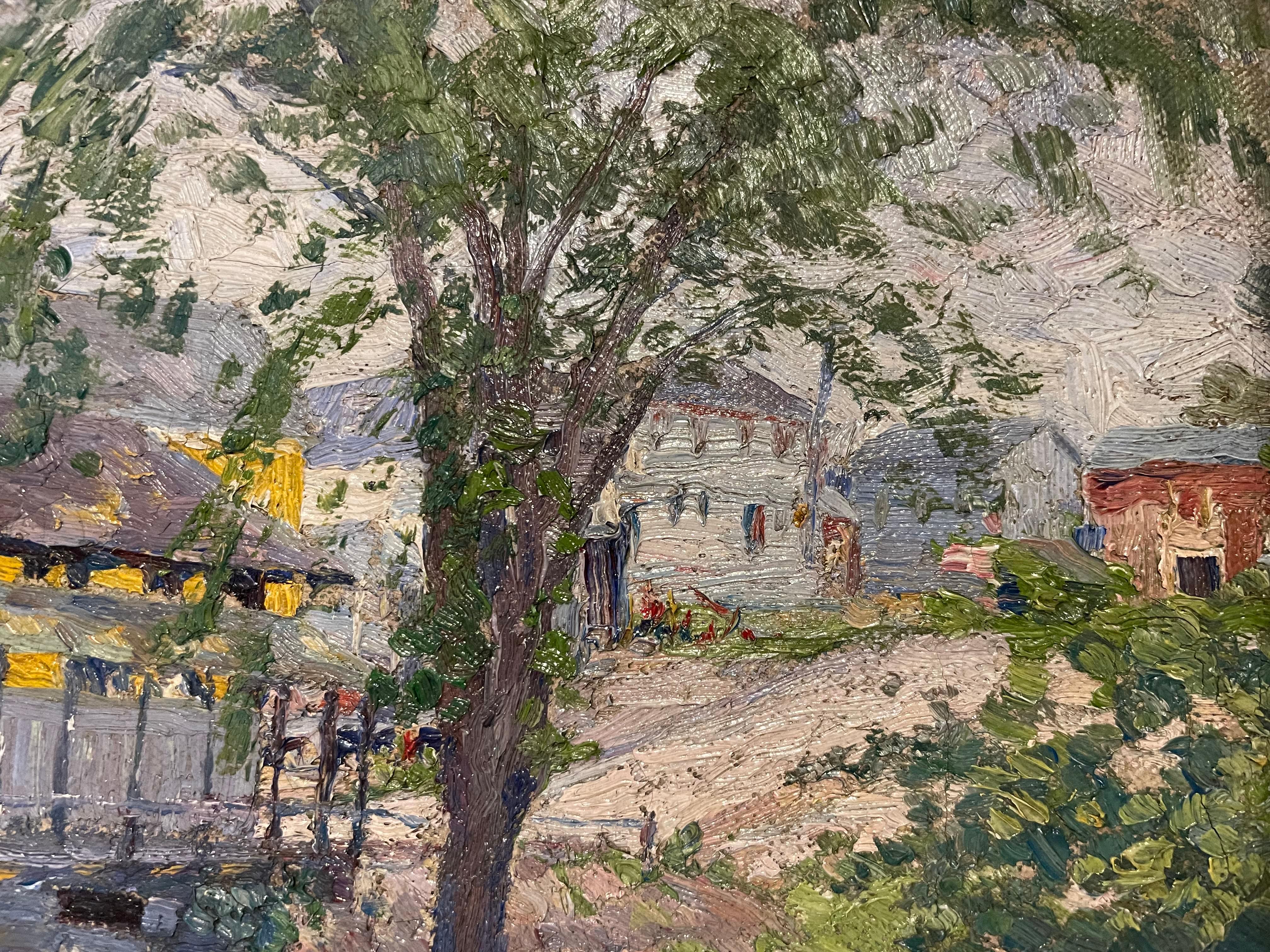 Early 20th Century Landscape with Covered Bridge, Female Cleveland School Artist For Sale 3