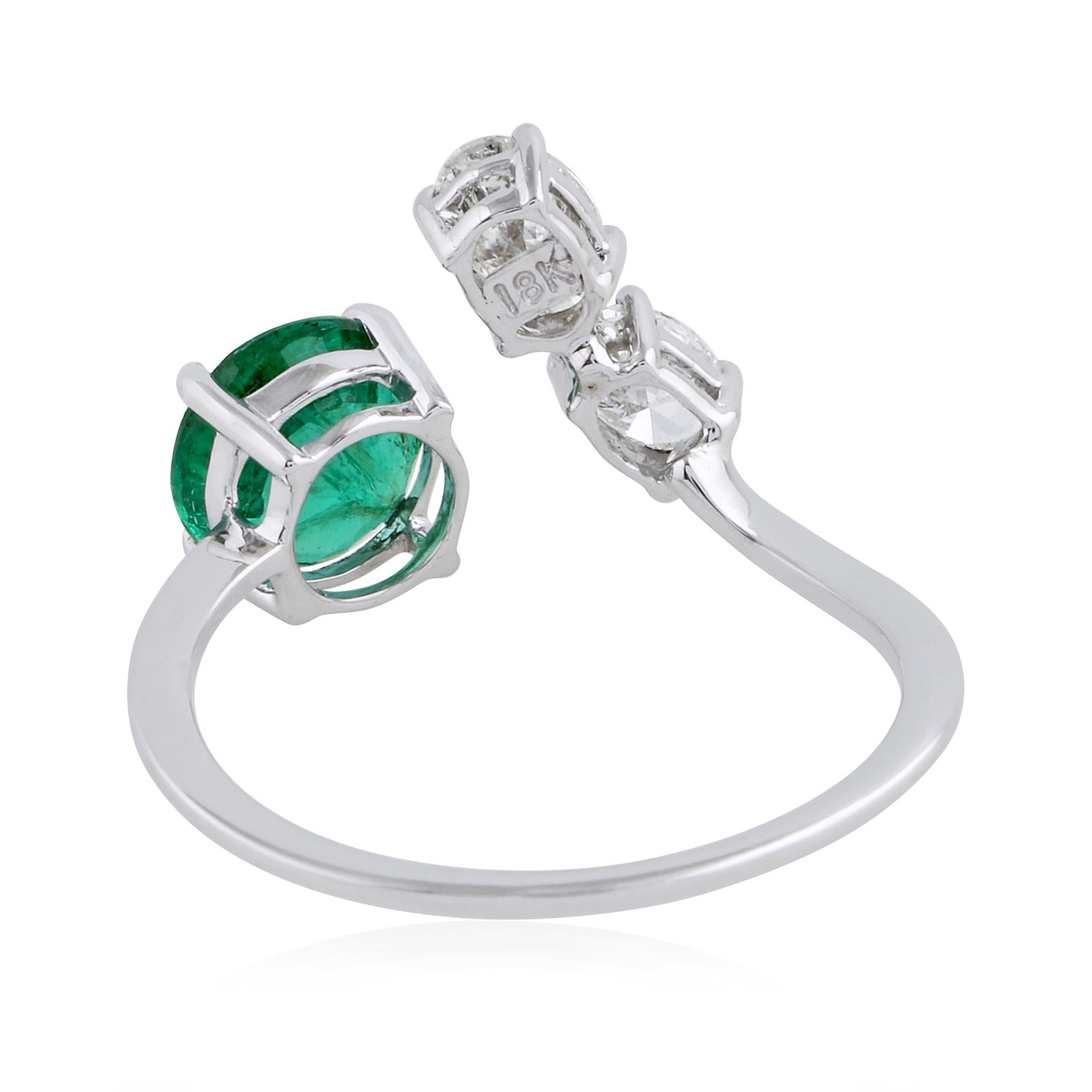 For Sale:  May Birthstone Emerald SI/HI Diamond Open Band 18k White Gold Bridal Ring 3
