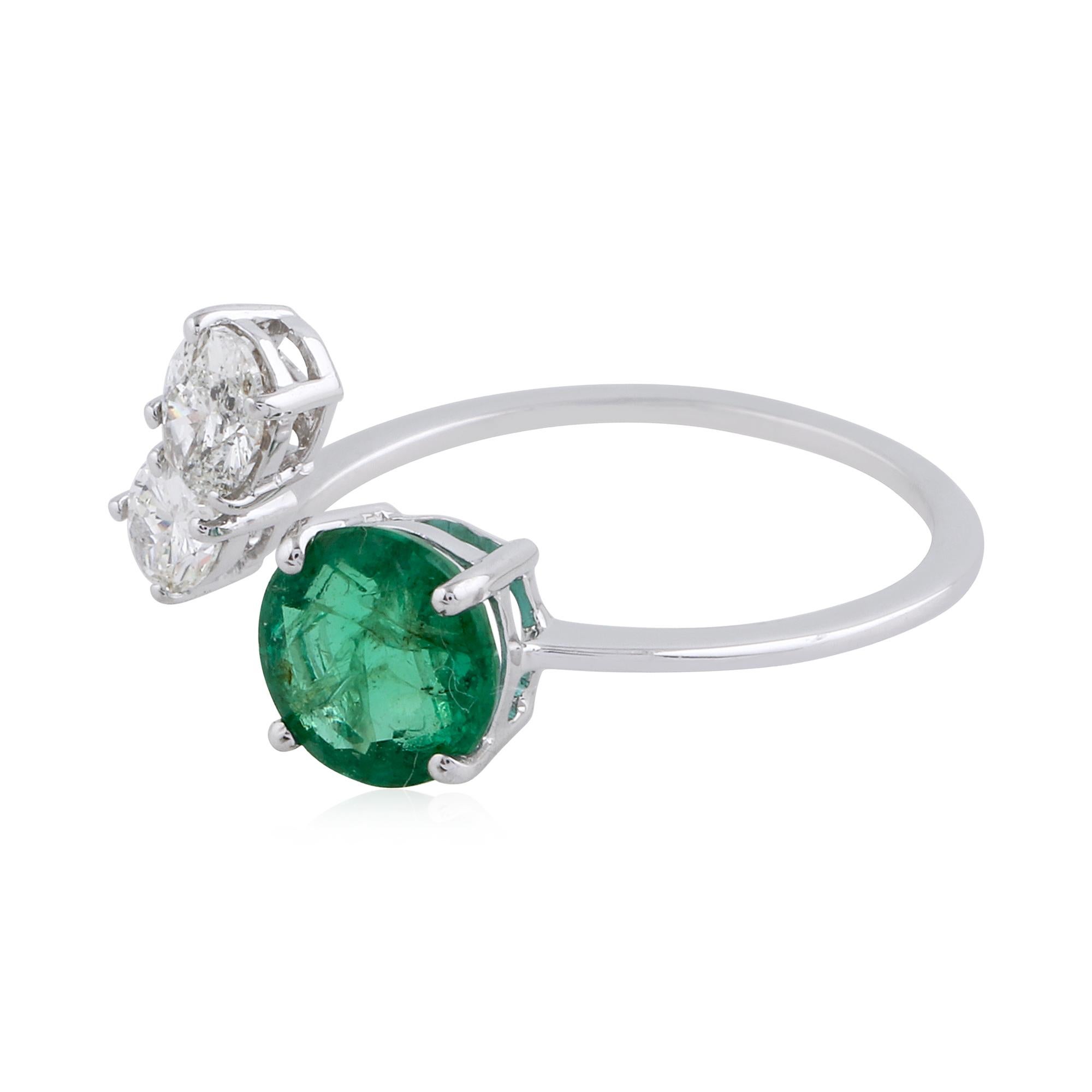 For Sale:  May Birthstone Emerald SI/HI Diamond Open Band 18k White Gold Bridal Ring 4