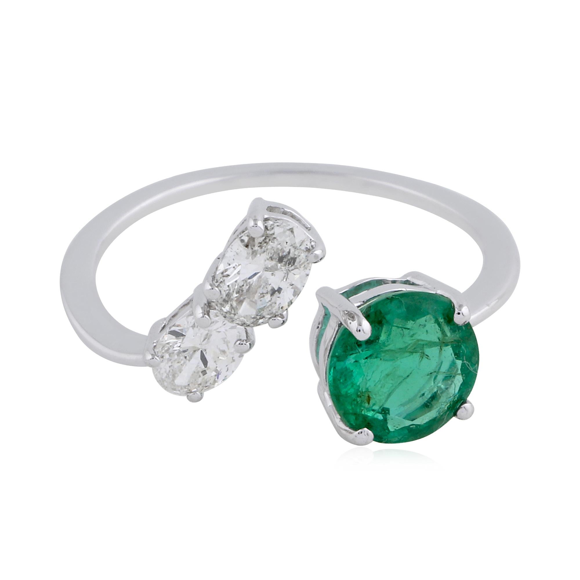 For Sale:  May Birthstone Emerald SI/HI Diamond Open Band 18k White Gold Bridal Ring 6