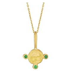 May Birthstone Pendant Necklace with Emerald, 18 Karat Yellow Gold