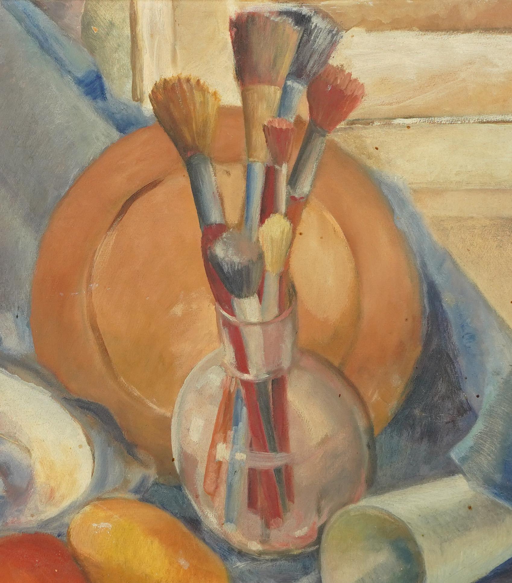 Soft Impressionist Listed Female Midwest Iowa Art Exhibited Still Life Painting - Beige Still-Life Painting by May Hohlen
