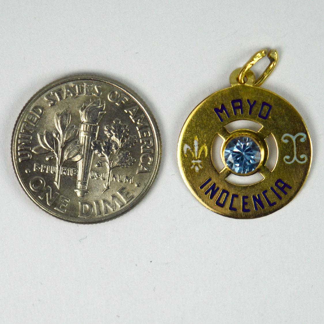 Round Cut May Innocence Yellow Gold Enamel Spinel Gemini Zodiac Birthstone Charm Pendant