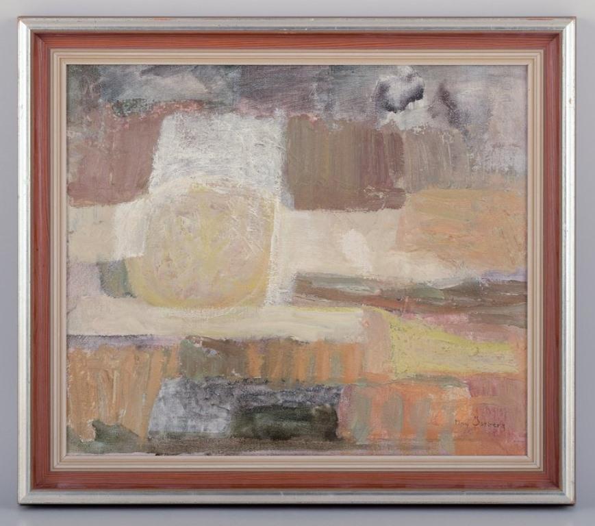 May Östberg (1907-1966), Swedish artist.
Oil on board.
Modernist landscape. Title: 