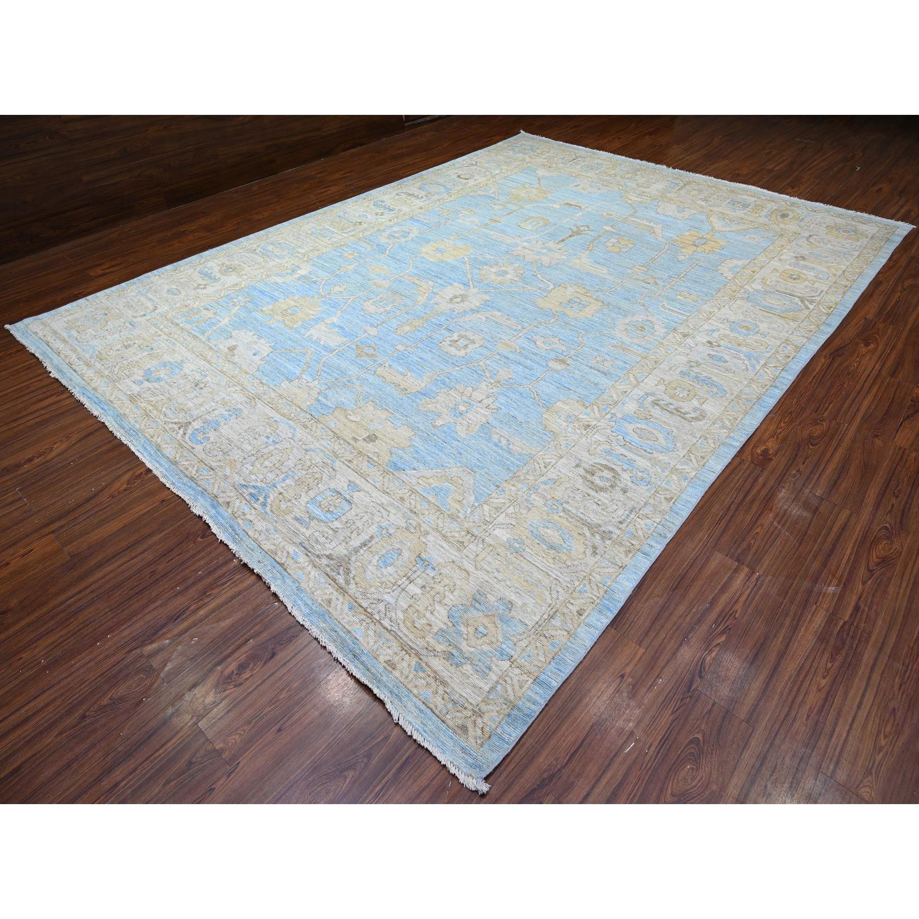 Indian Maya Blue Afghan Angora Oushak Floral Hand Knotted Wool Oriental Rug 10' x 13'8