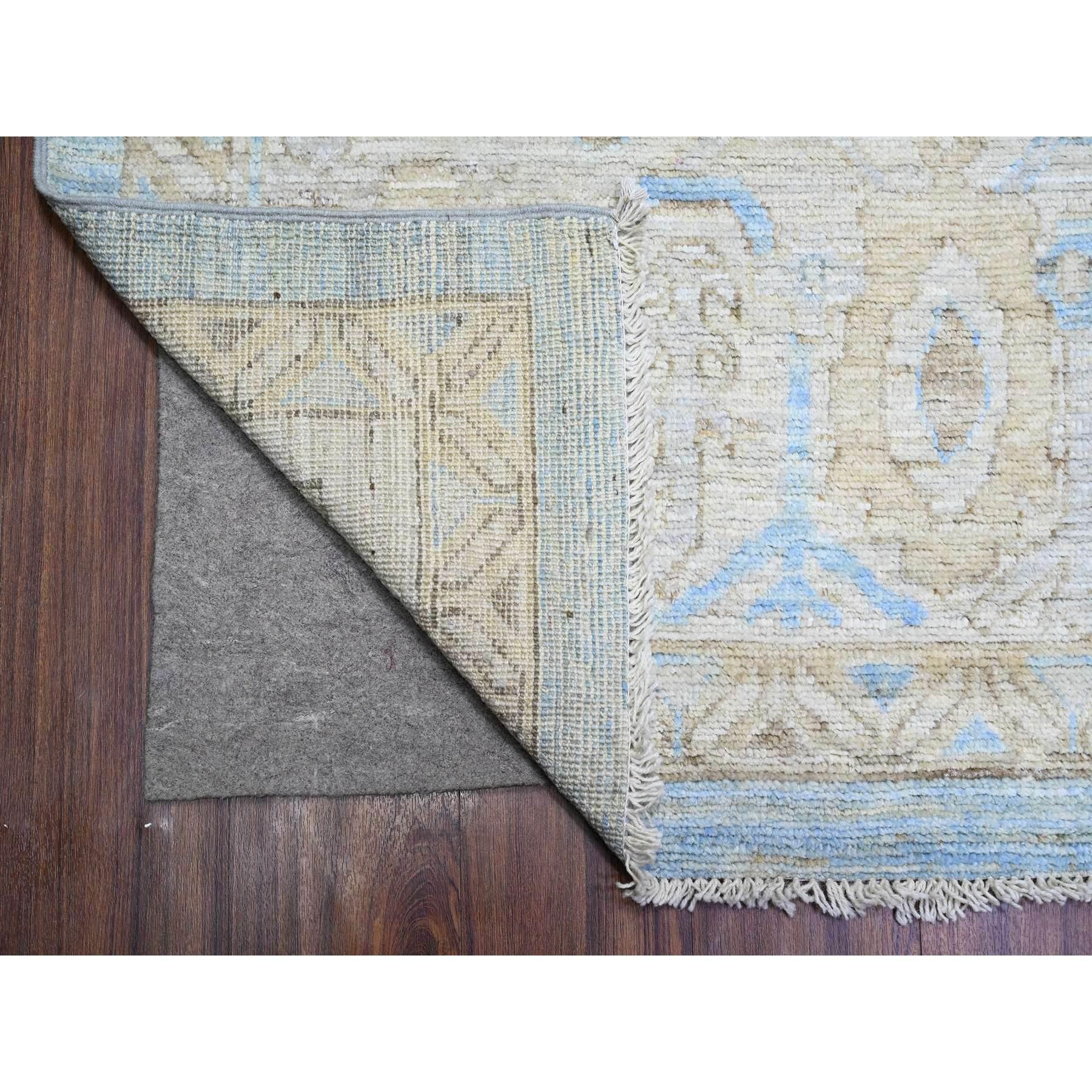 Hand-Knotted Maya Blue Afghan Angora Oushak Floral Hand Knotted Wool Oriental Rug 10' x 13'8