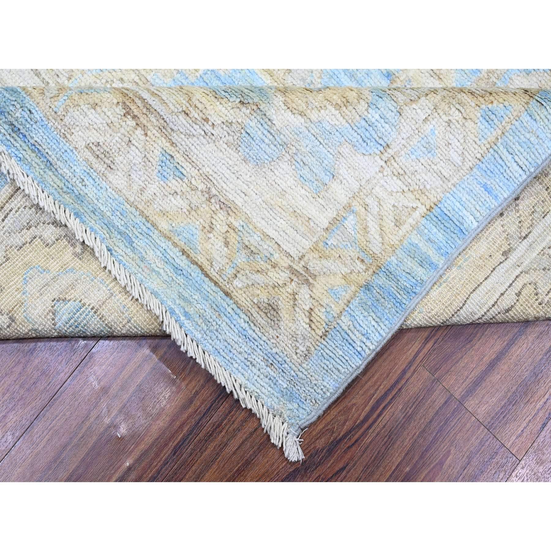 Contemporary Maya Blue Afghan Angora Oushak Floral Hand Knotted Wool Oriental Rug 10' x 13'8