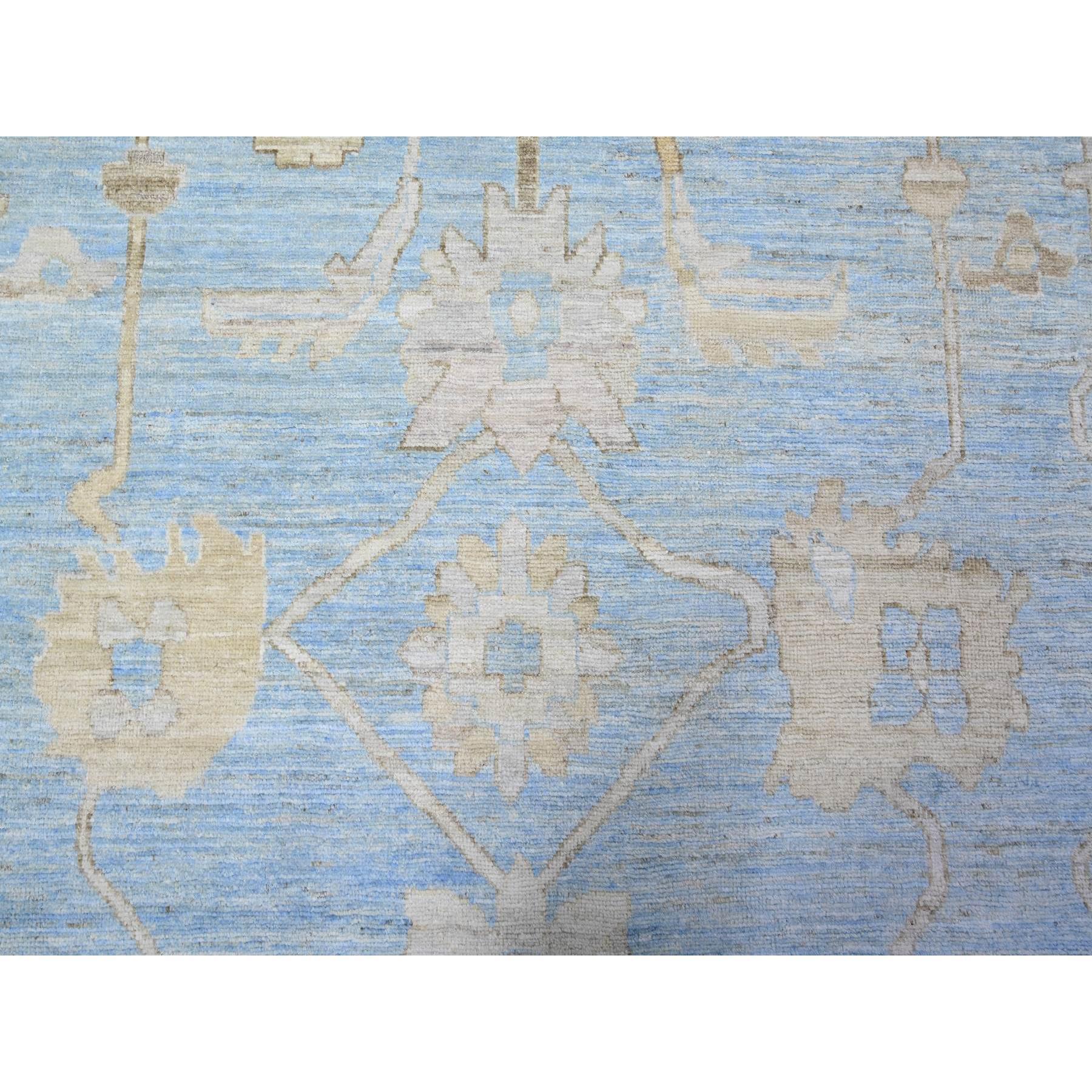 Maya Blue Afghan Angora Oushak Floral Hand Knotted Wool Oriental Rug 10' x 13'8