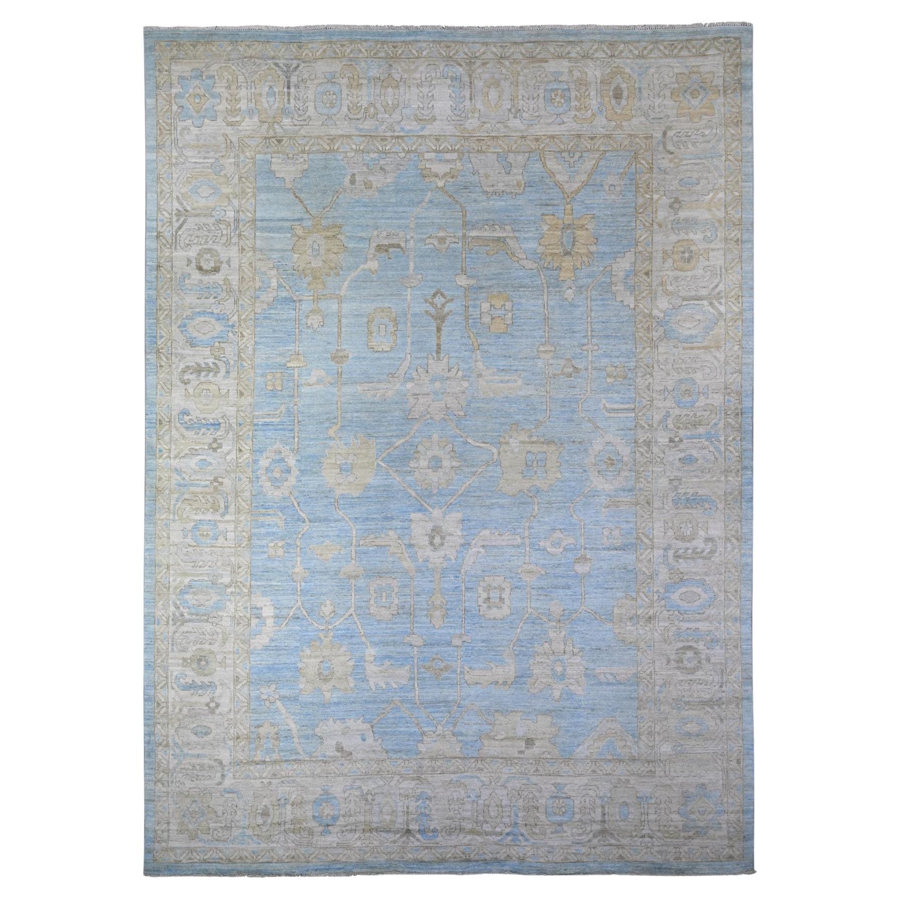 Maya Blue Afghan Angora Oushak Floral Hand Knotted Wool Oriental Rug 10' x 13'8"