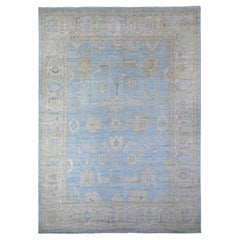 Alfombra Oriental de Lana Anudada a Mano Maya Azul Angora Afgana Oushak Floral 10' x 13'8
