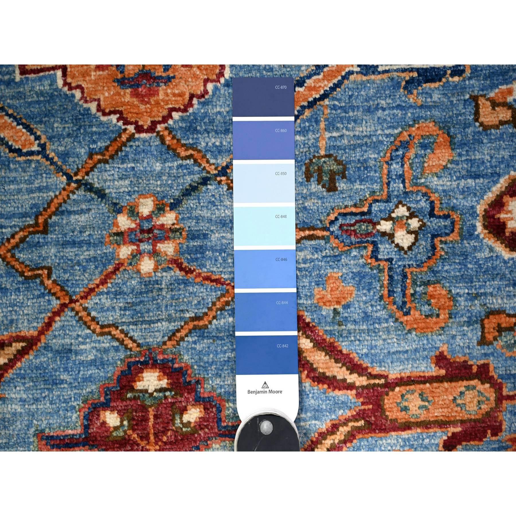 Oushak Maya Blue Fine Aryana Hand Knotted Natural Dyes Vibrant Wool Rug 3'7