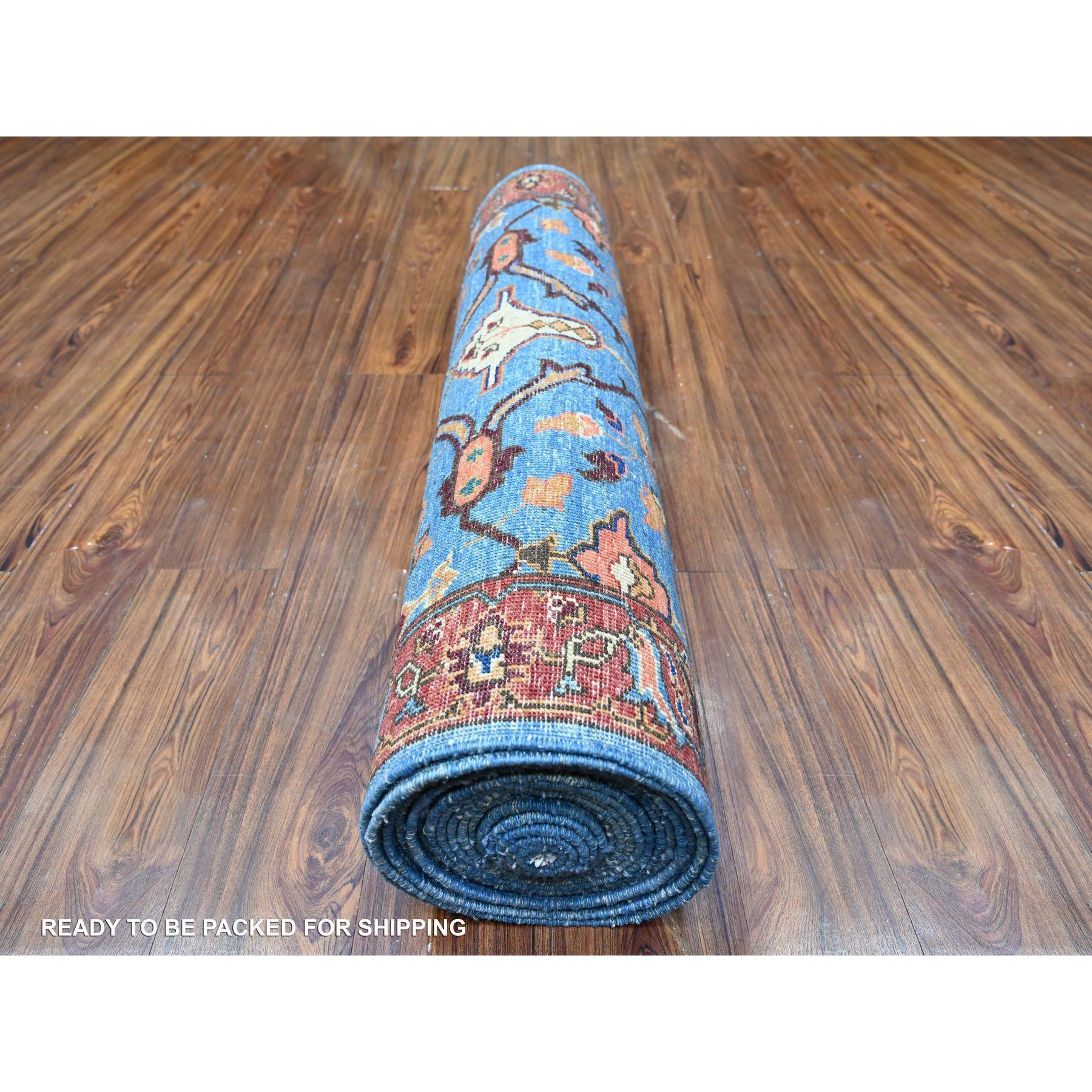 Afghan Maya Blue Fine Aryana Hand Knotted Natural Dyes Vibrant Wool Rug 3'7