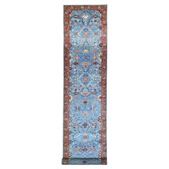 Maya Blauer, handgeknüpfter, lebhafter Aryana-Wollteppich mit natürlichen Farbstoffen, 3'7" x 21'8"