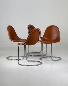 Maya chairs by Giotto Stoppino for Bernini, Italy, 1970s, brown leather seats.