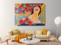 Woman Floral Painting Portrait Textured Giclee on Canvas 45x60" Sunlight Spring